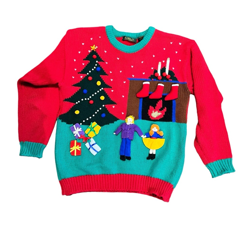 Vintage Christmas Holiday Sweater. 3D appliqués. Size M